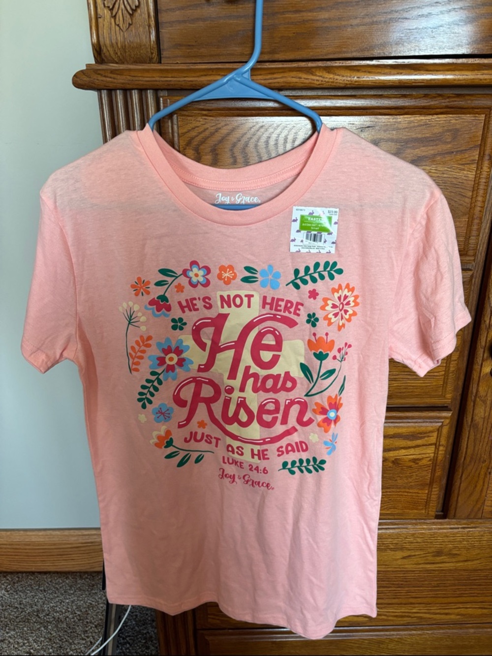 Women's Pink 'He Has Risen' Short Sleeve Tee
